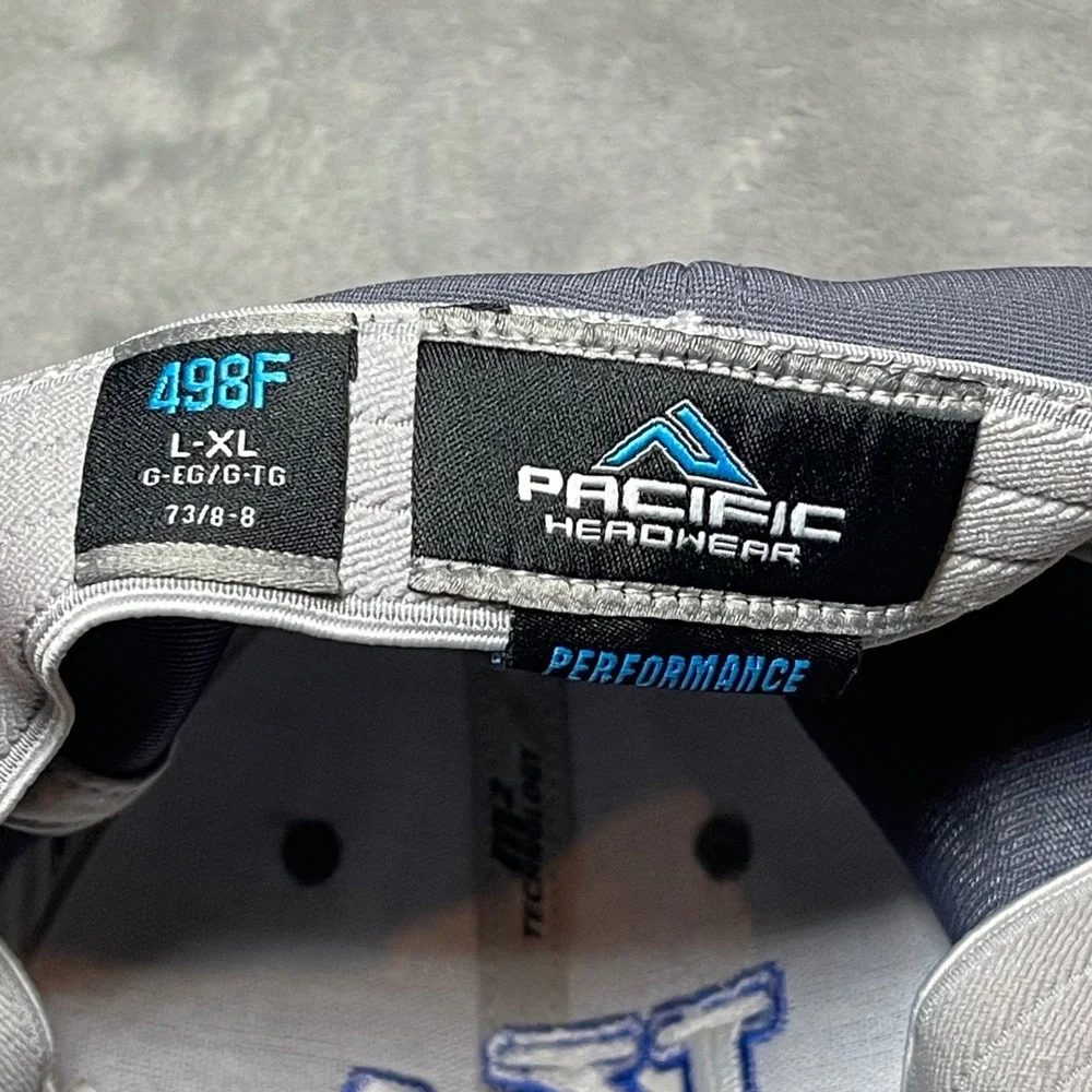 Pacific Headwear Hat Mens L-XL Grey 498F Performance KA Embroidered Fitted Cap
